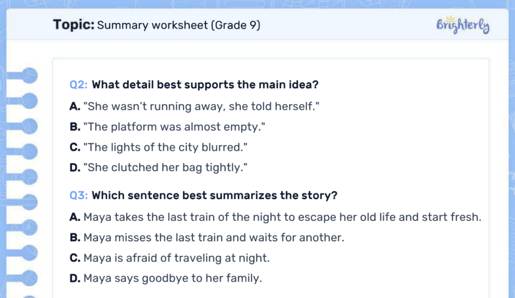 Summarizing worksheets: Examples