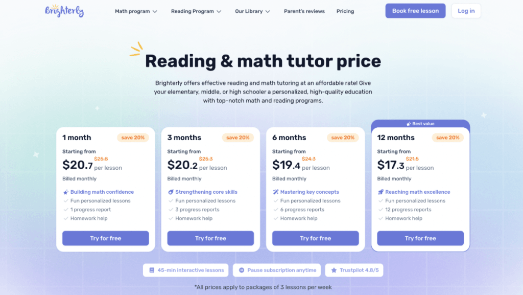 How much does Brighterly cost?