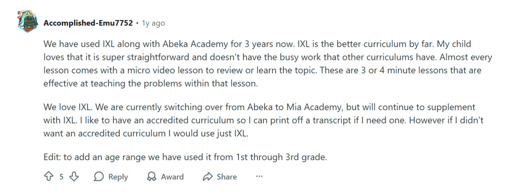 IXL reviews by families
