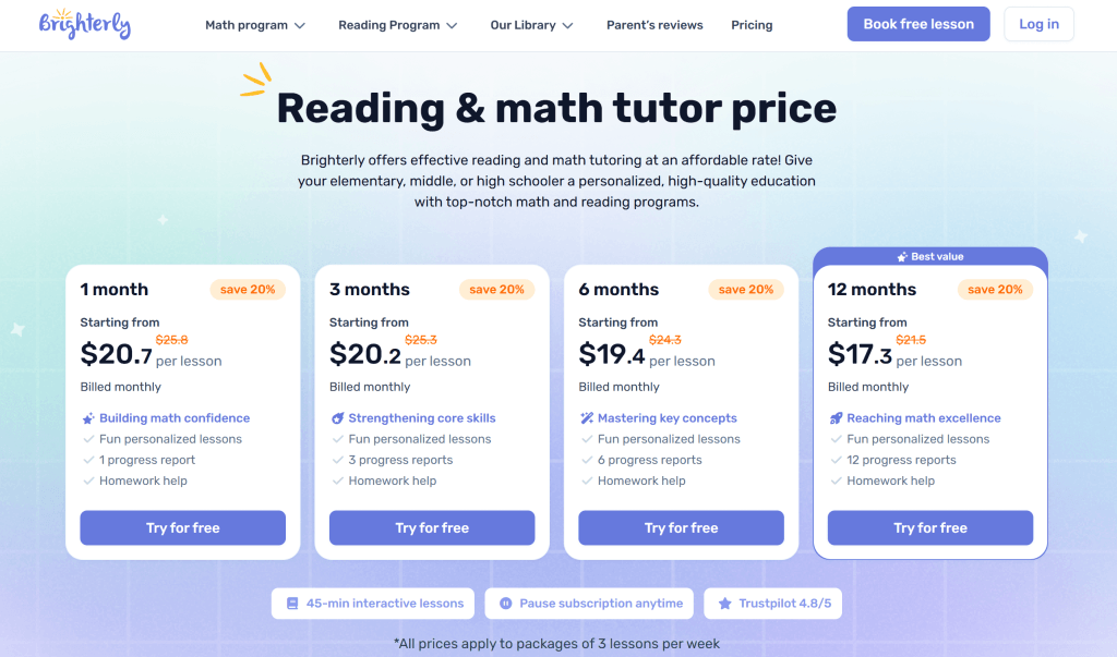 How much does Brighterly cost?