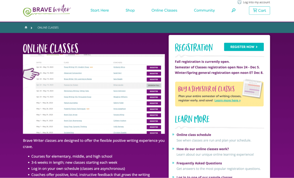 Brave Writer homeschool writing curriculum