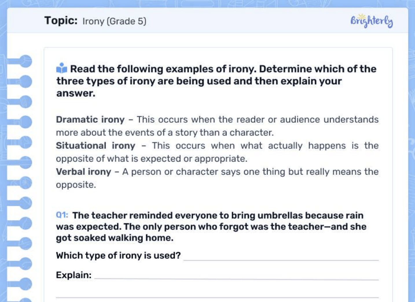 Irony worksheets: Examples