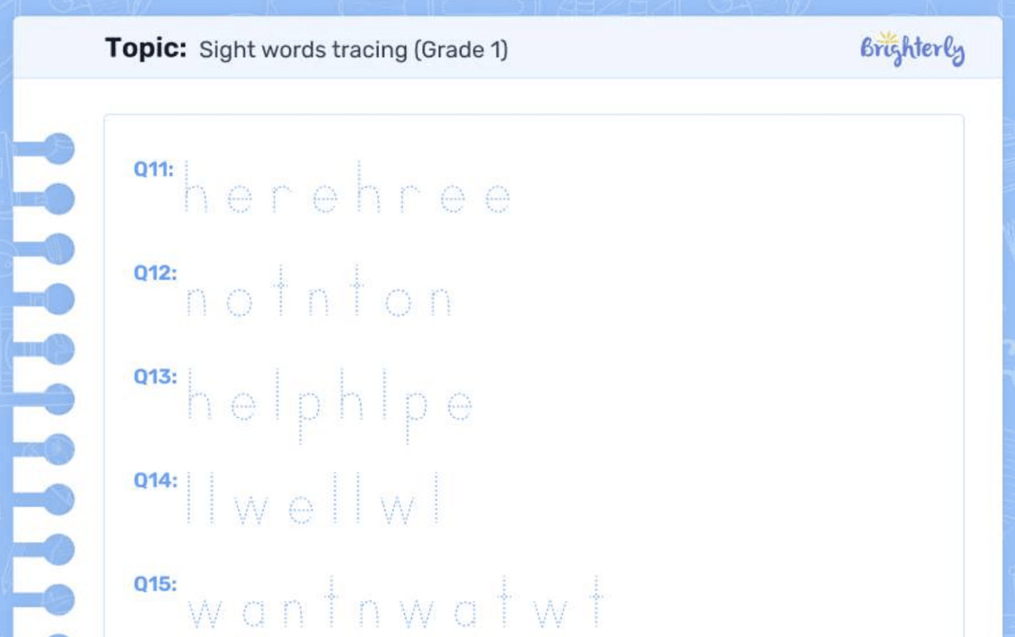 Sight word tracing worksheets: Examples