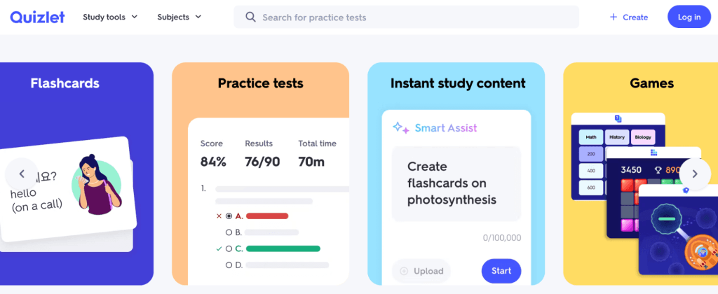 Quizlet vocabulary builder app