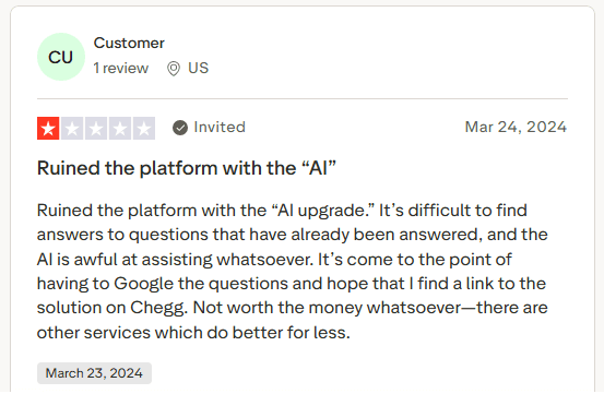 Chegg review of AI tools