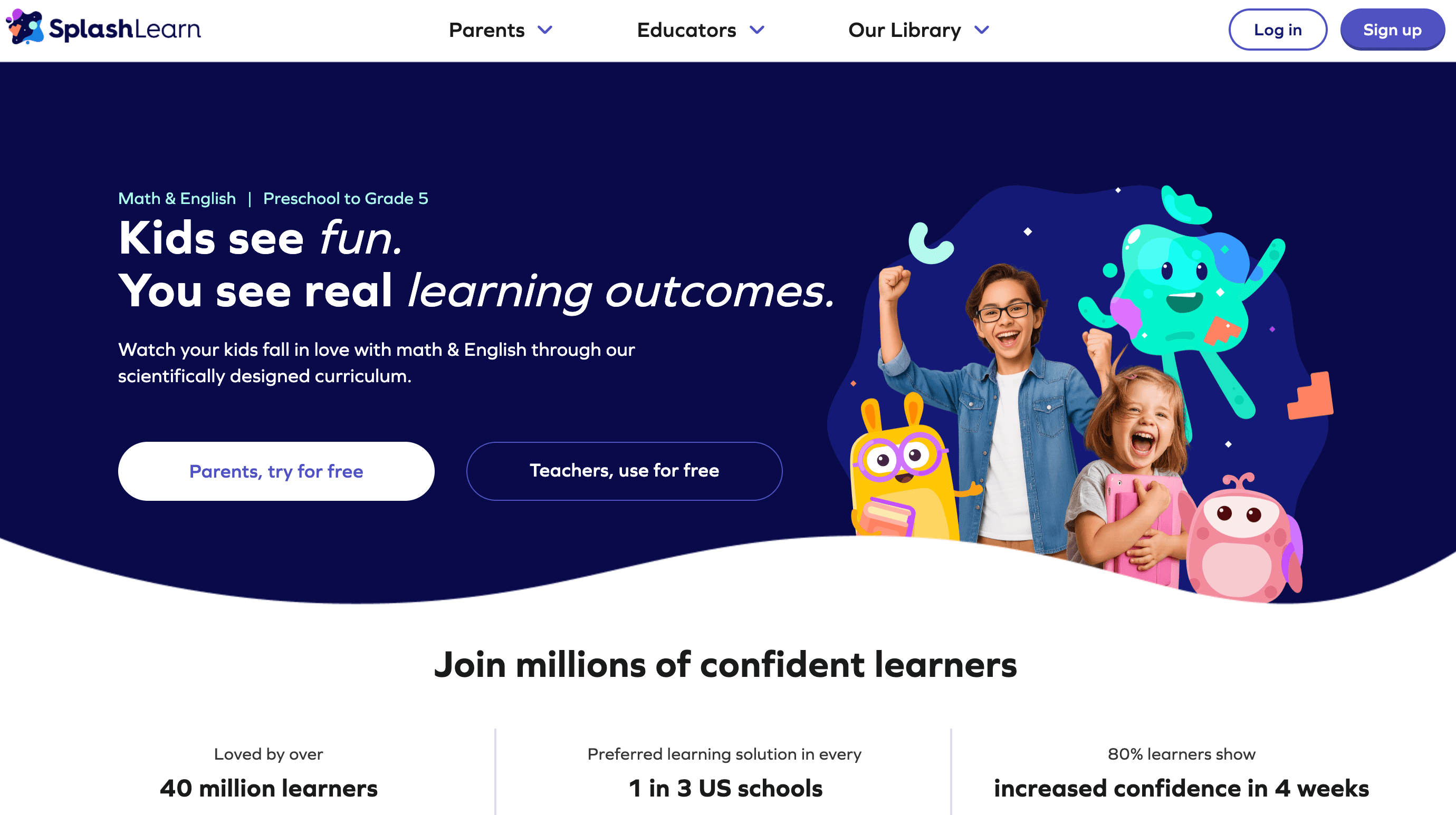 #5 Splash Learn interactive math website for elementary students