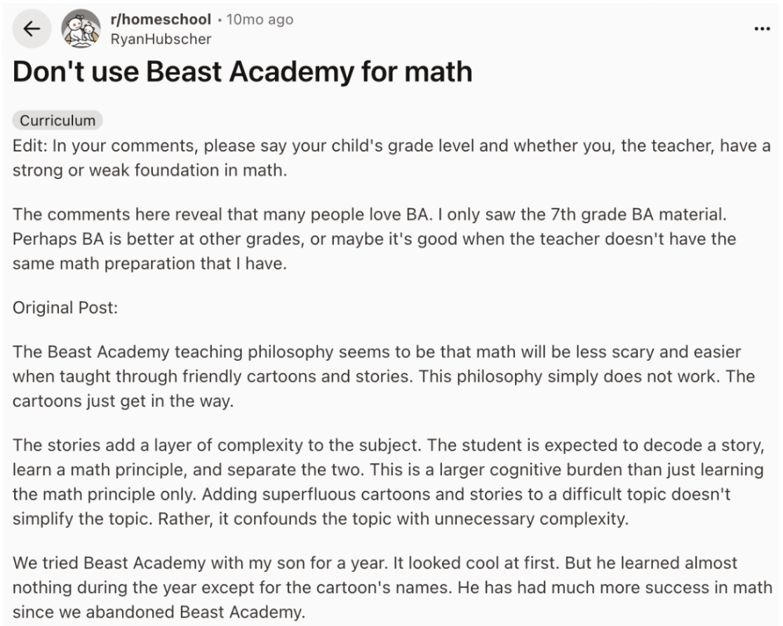 What are the pros and cons of Beast Academy?