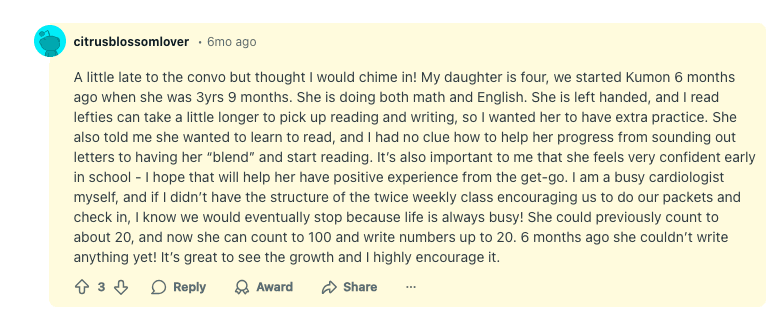 Kumon tutoring reviews from parents and students