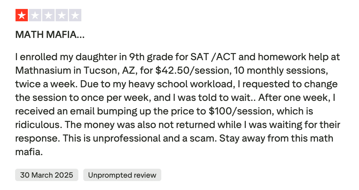 What is the cost of Mathnasium?