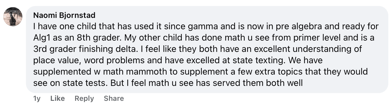 Math U See algebra 1 reviews: Improvement in children’s subject mastery