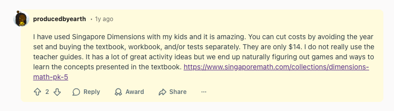 Singapore Math forum reviews