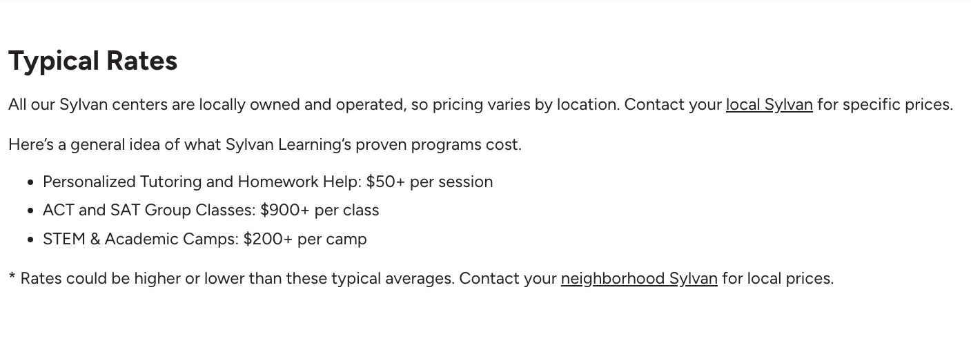 How Much Does Sylvan Learning Center Cost?