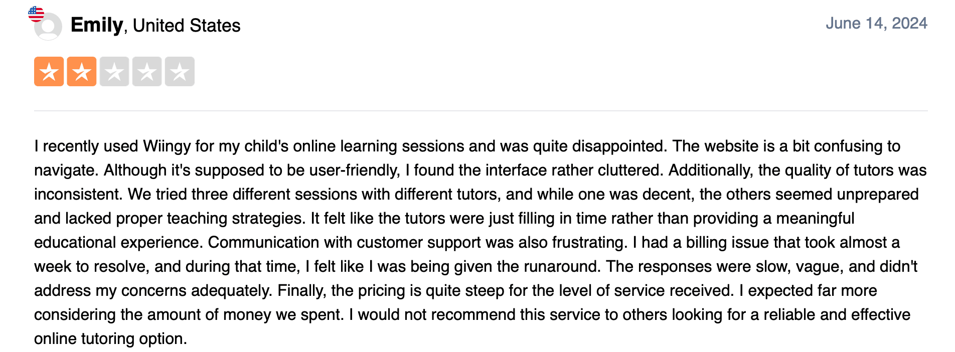 Wiingy reviews: Interface usability