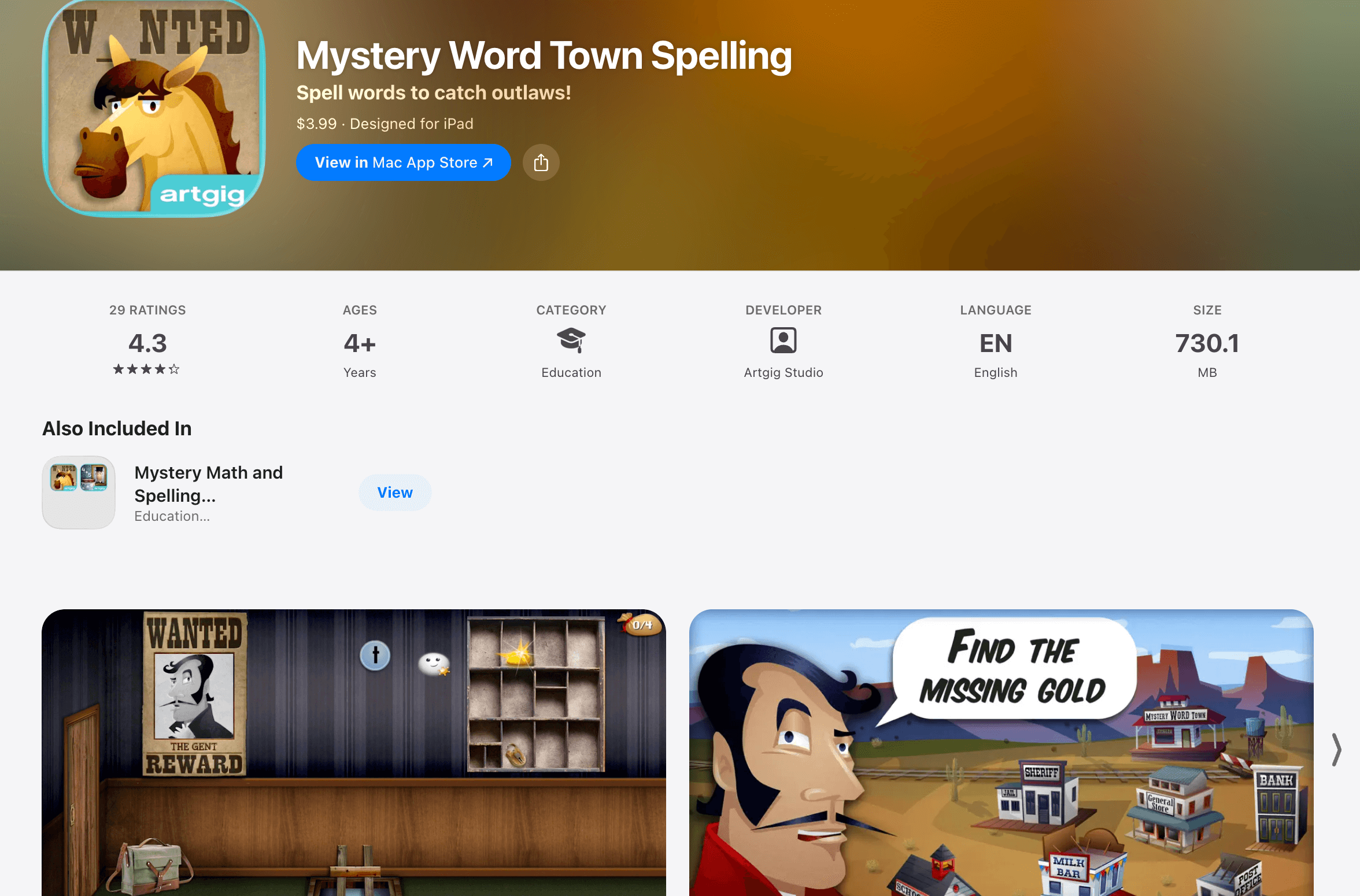 #10 Mystery Word Town spelling app for kids