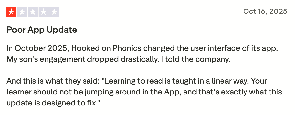 Hooked on Phonics app reviews: Design & layout