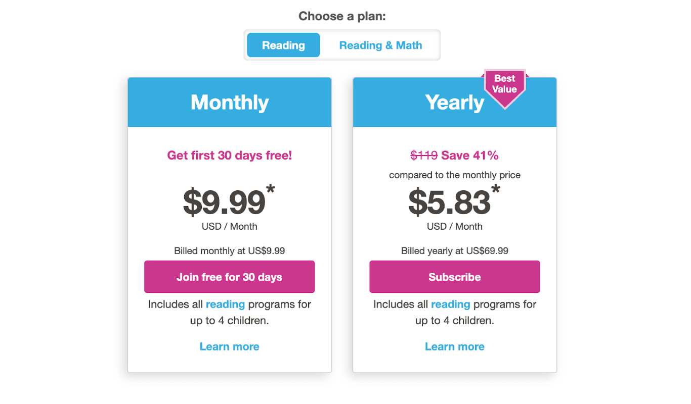Reading Eggs: Pricing