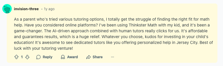 Thinkster Math reviews Reddit: Insights from public comments of parents