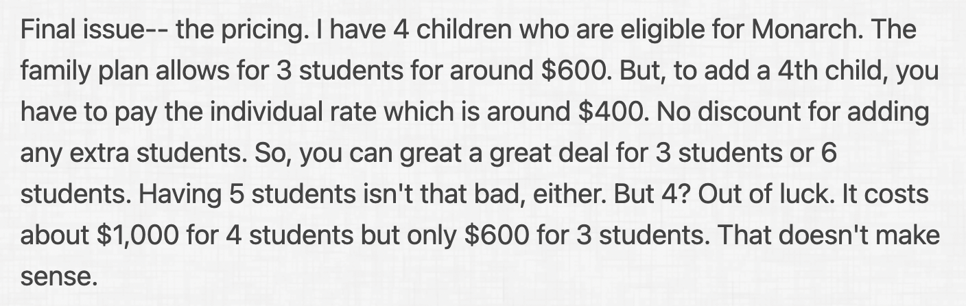 What users say about Monarch Homeschool pricing