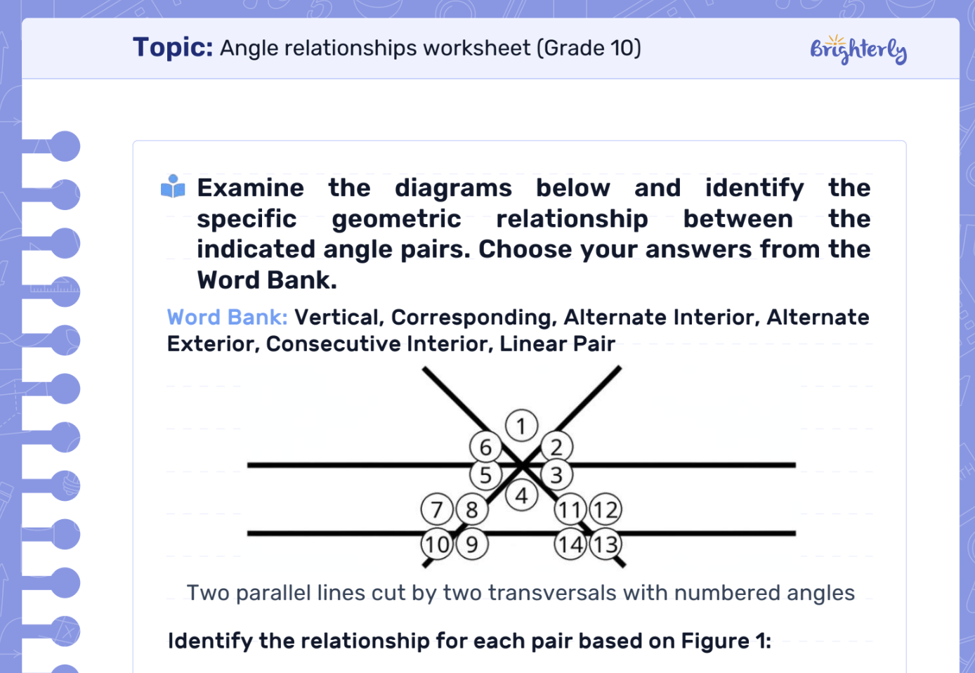 Download Angle Relationships Worksheet PDFs
