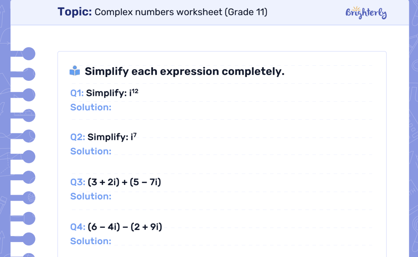 Download Complex Numbers Worksheet PDFs