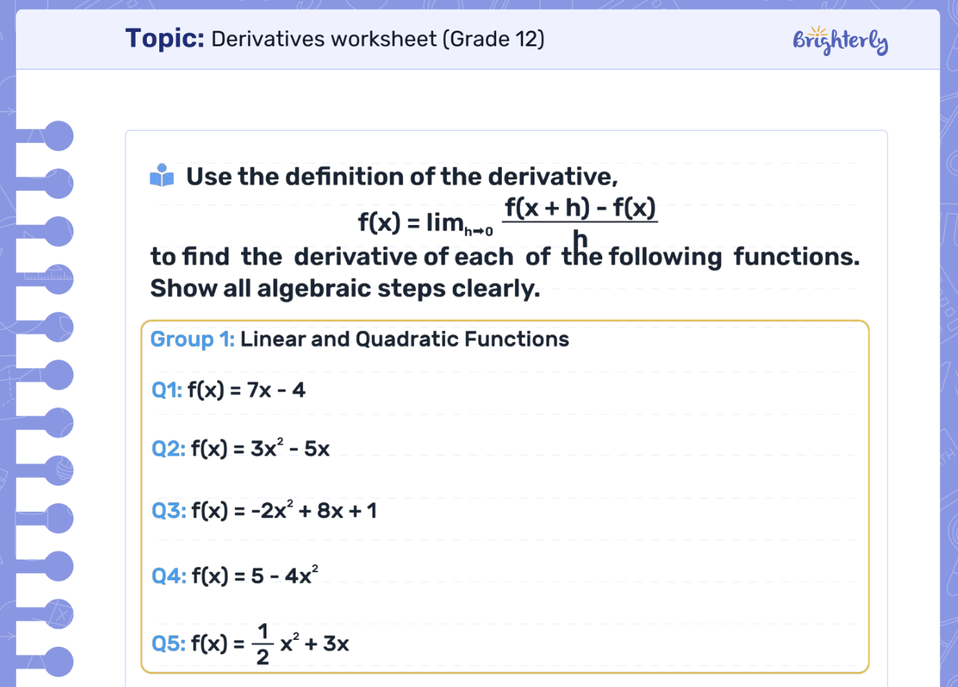 Download Derivatives Worksheet PDFs