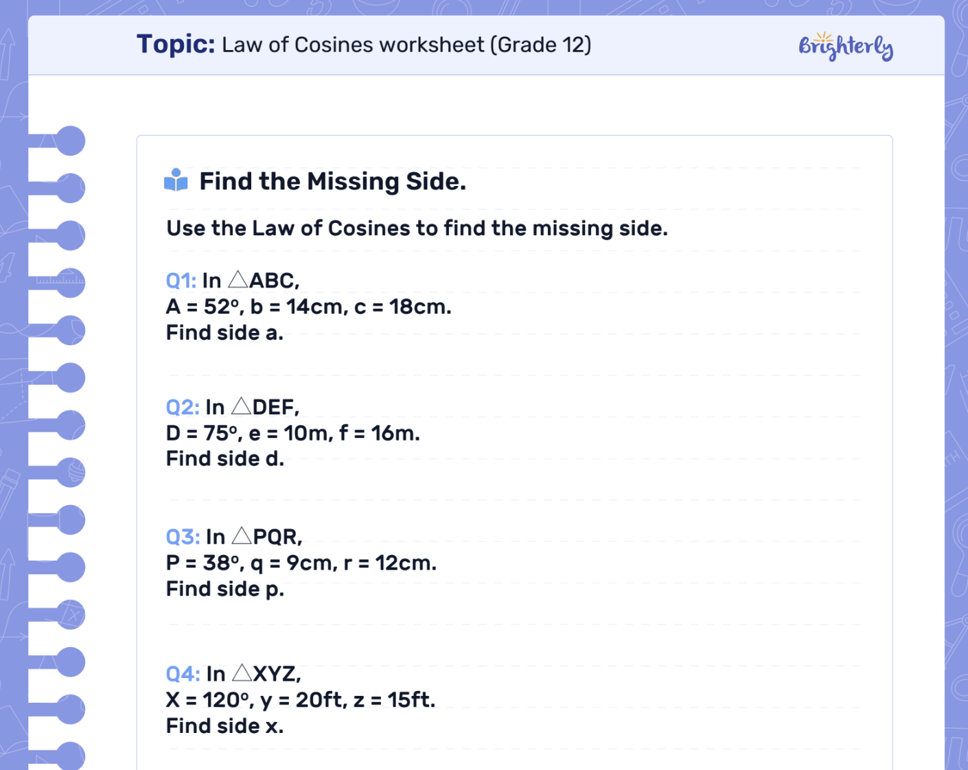 Download Law of Cosines Worksheet PDFs