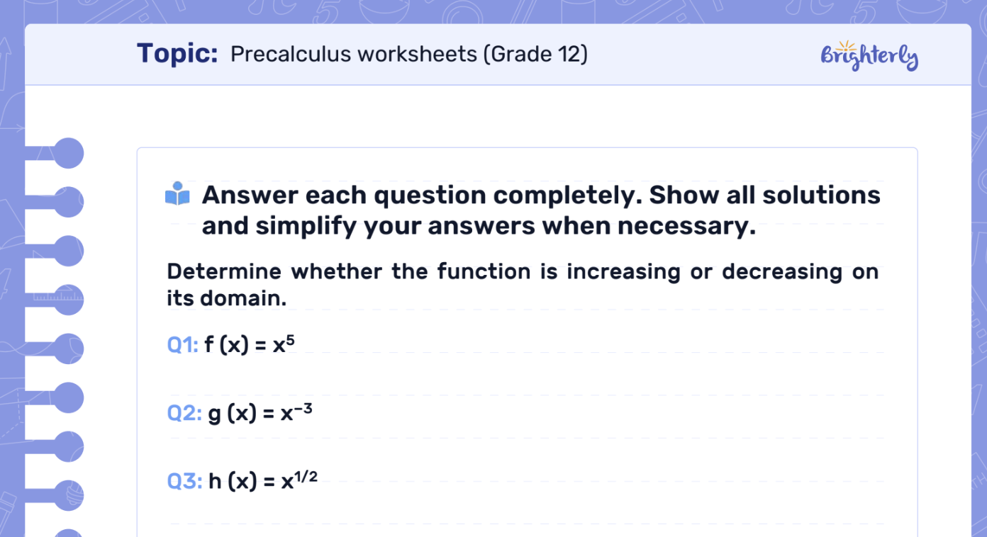 Download Precalculus Worksheet PDFs