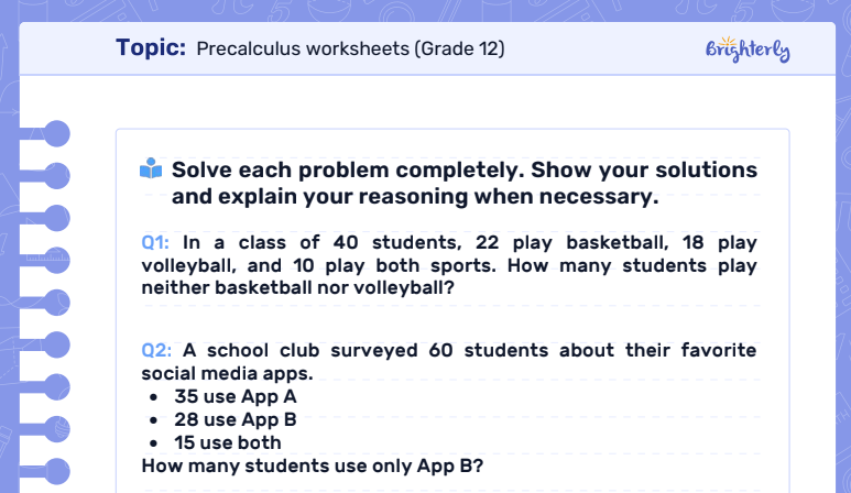 Download Precalculus Worksheet PDFs