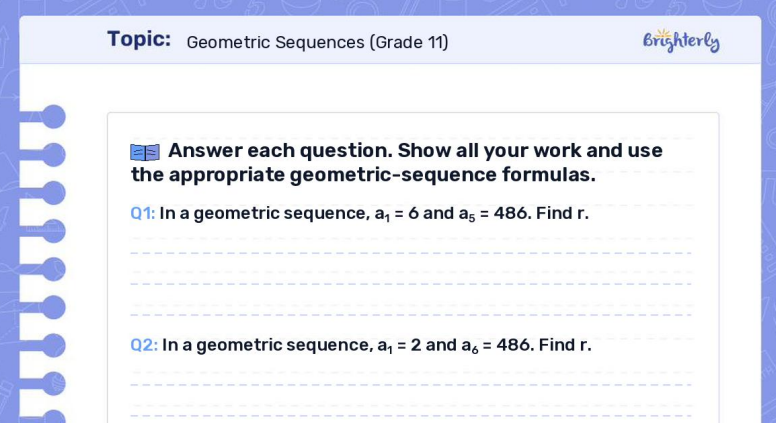 Download Geometric Sequences Worksheet PDFs