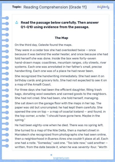 11th Grade Reading Comprehension Worksheets