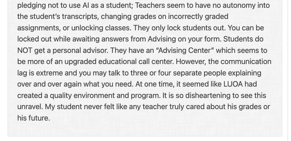 LUOA Teacher and Advisor Support: What Families Experience