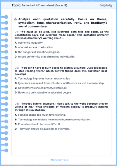 Fahrenheit 451 Worksheets