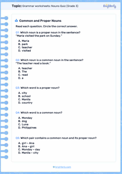 Grammar worksheets Nouns