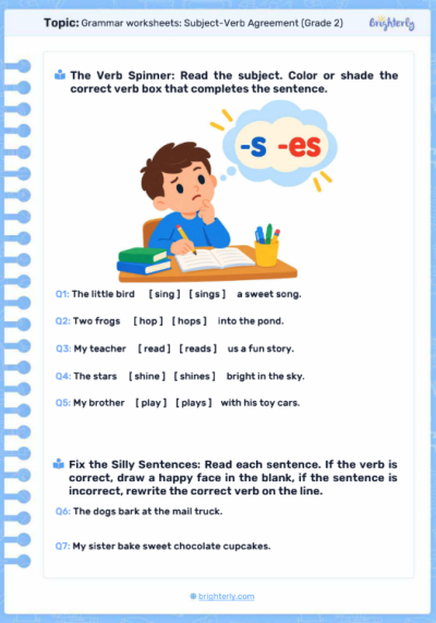 Grammar worksheets Subject-Verb Agreement (Grade 2)