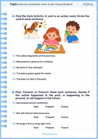 Grammar worksheets Verbs & Verb Tenses (Grade 2)