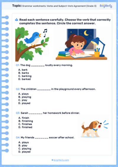 Grammar worksheets verbs