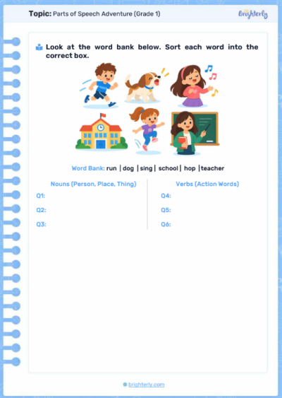 Parts of Speech Adventure (Grade 1)