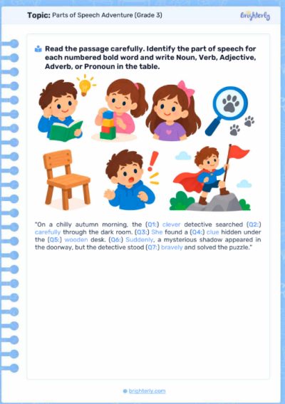 Parts of Speech Adventure (Grade 3)