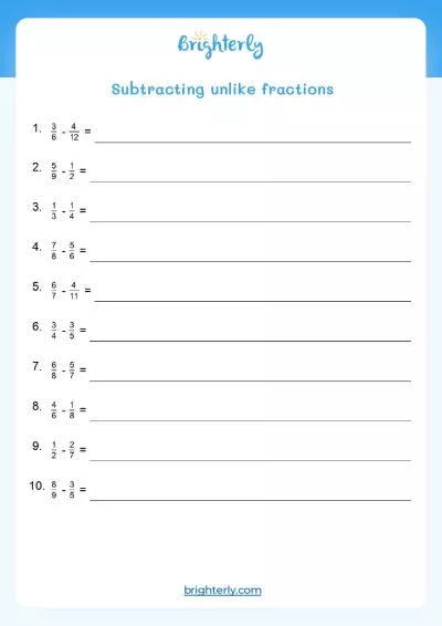 Addition and Subtraction Fractions Worksheets
