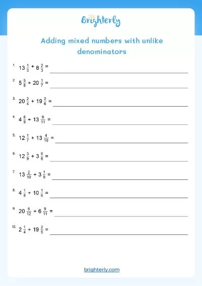 Add and Subtract Fractions Worksheets