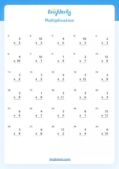 3rd Grade math Multiplication Worksheets