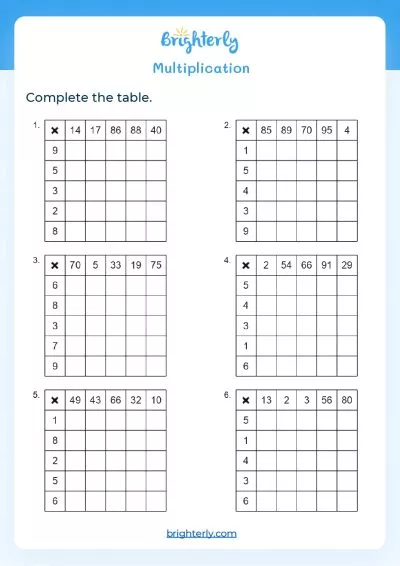 Multiplication Worksheets 4th Graders