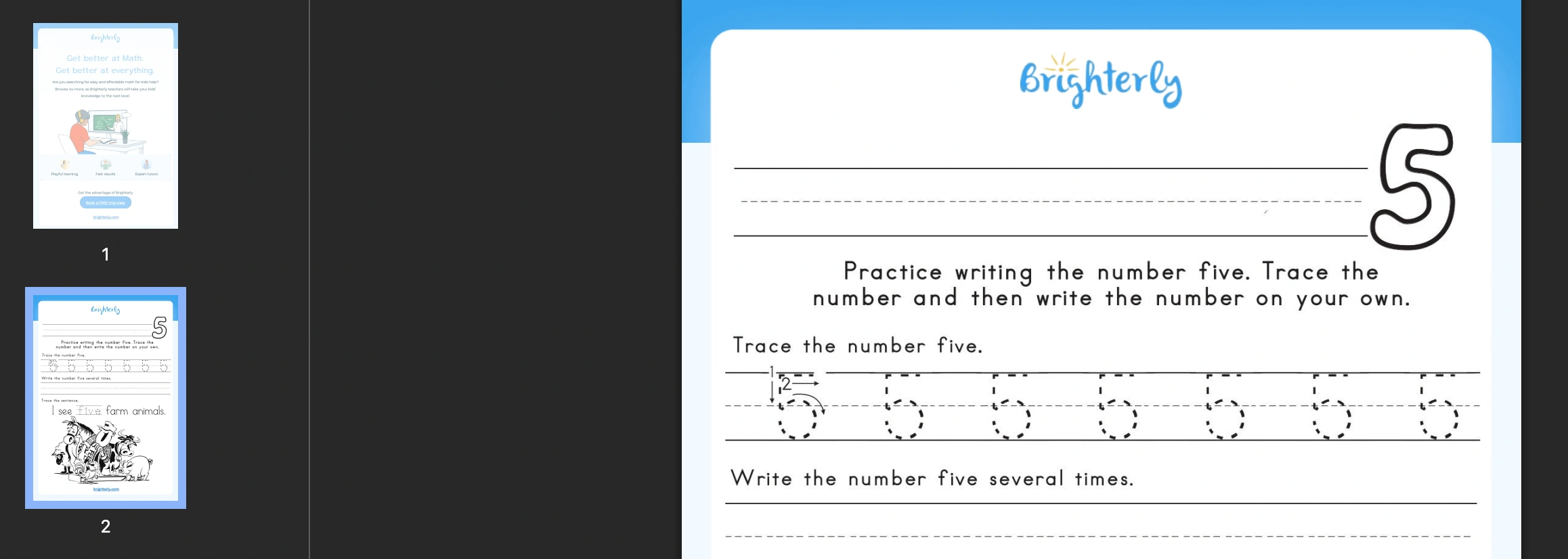 Number 5 worksheet: Examples