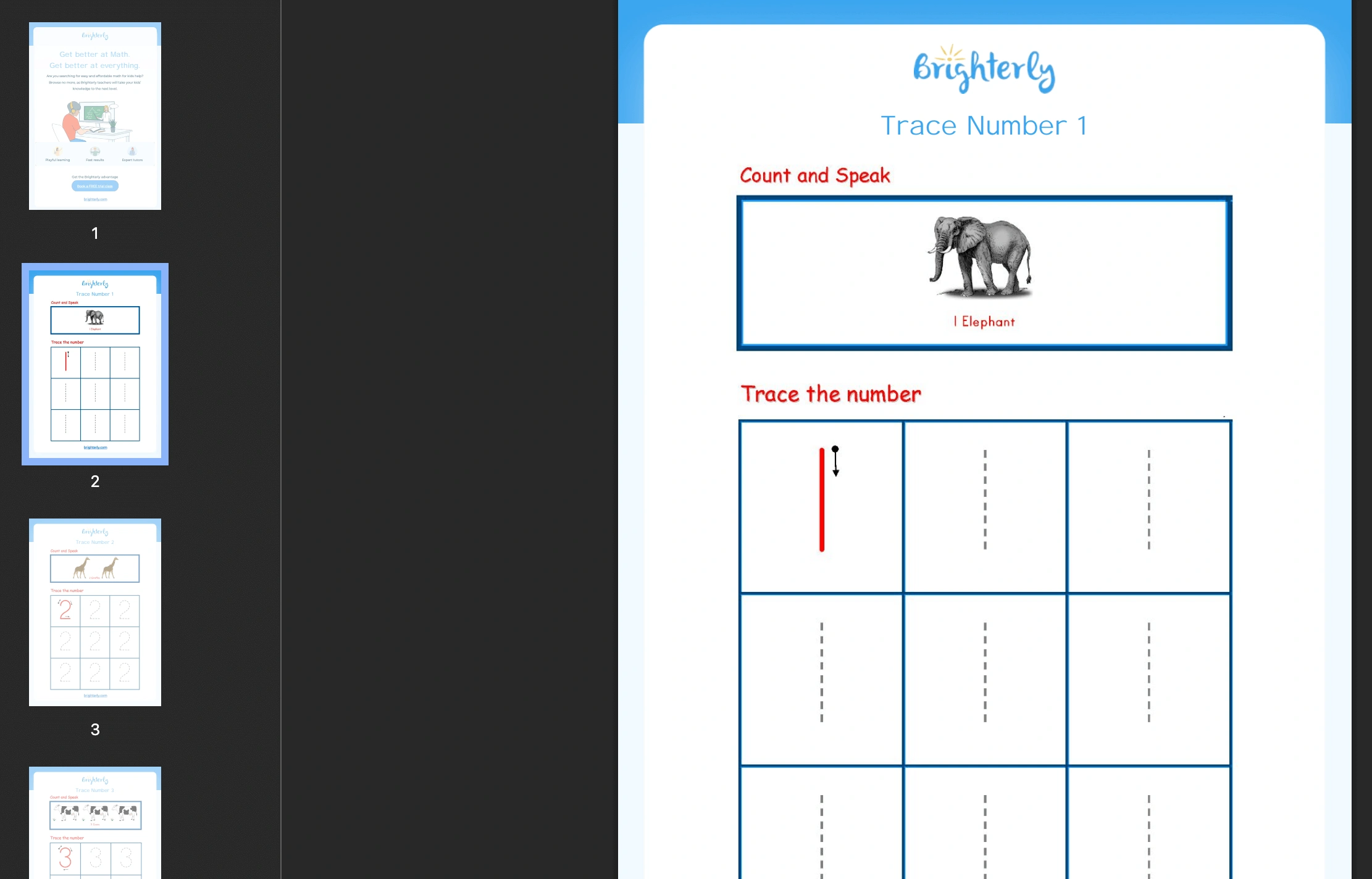 Tracing numbers worksheets: Examples
