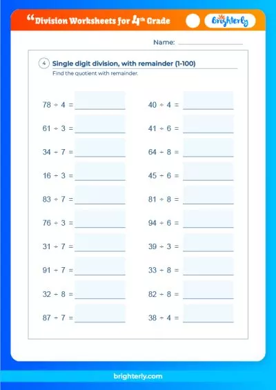 Division With Remainders Worksheet Grade 4