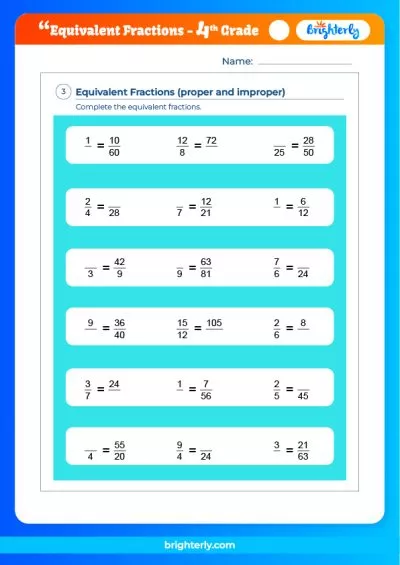 Equivalent Fractions 4th Grade Worksheet