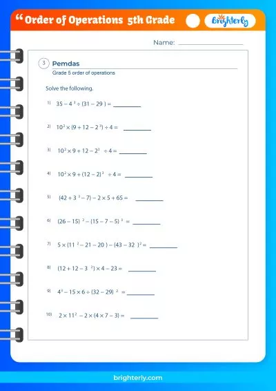 Order Of Operations 5Th Grade Worksheet