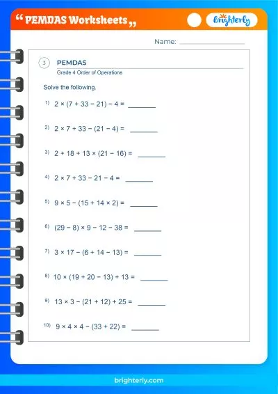 Order Of Operations PEMDAS Worksheet
