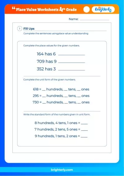 Place Value Worksheet 4th Grade