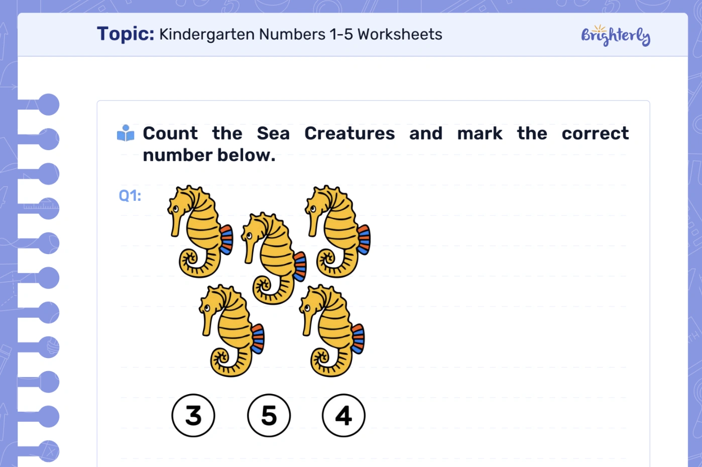 Number 1-5 worksheets: Examples